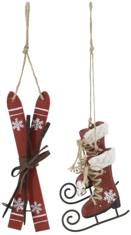 2ks červená antik vianočná ozdoba korčule a lyže Vintage - 2*14/ 9*2*9 cm