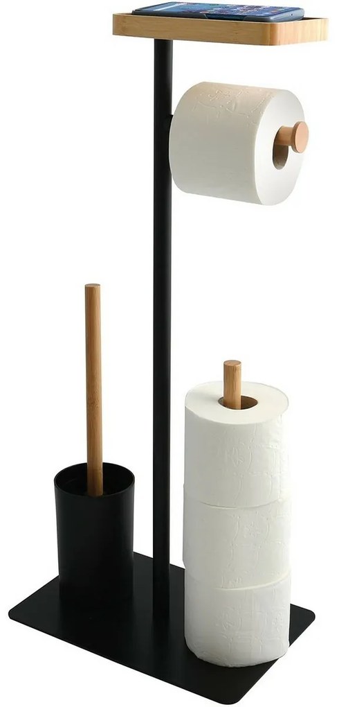 MSV Stojan na toaletný papier so štetkou a držiakom Teiki 20 x 30 x 67 cm, čierna