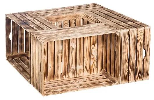 ČistéDrevo Dřevěné opálené bedýnky konferenční stolek 84x39x84 cm