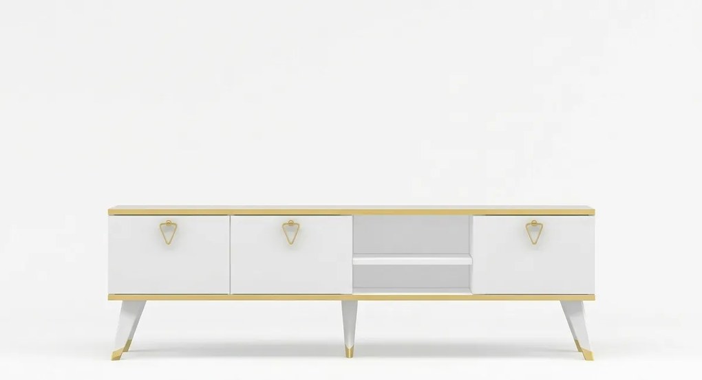 TV stolík CAROL 160 cm, biela/zlatá