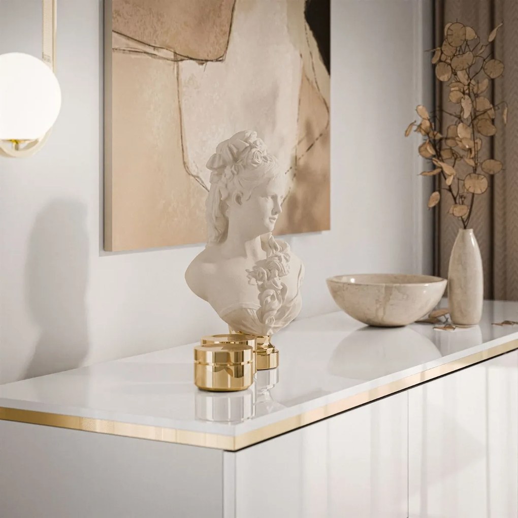 ZÁVESNÁ KOMODA NESSIE TROJDVEROVÁ BIELY LESK + ZLATÁ 140 cm