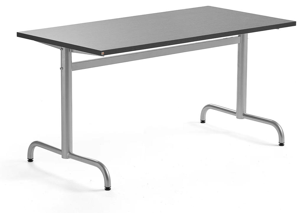 Stôl PLURAL, 1400x700x720 mm, linoleum - tmavošedá, strieborná