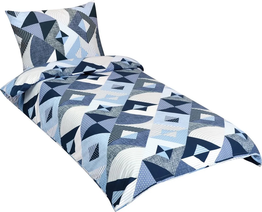 Bellatex Bavlnené obliečky Geometria modrá, 140 x 200 cm, 70 x 90 cm
