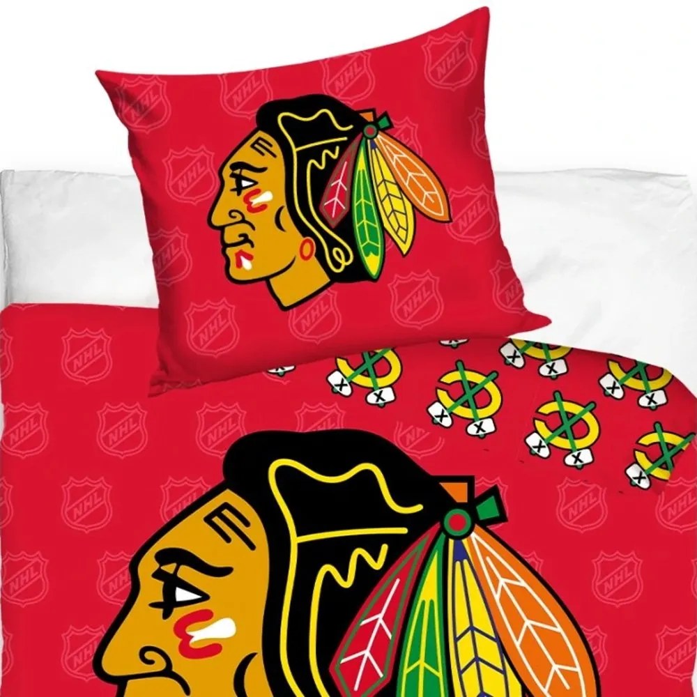 Hokejové posteľné obliečky NHL Chicago Blackhawks - motív Shields - 100% bavlna renforcé - 70 x 90 cm + 140 x 200 cm