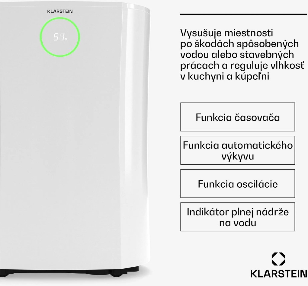 Klarstein DryFy ProConnect 16L odvlhčovač vzduchu, 16 l/deň, 18 m², WiFi, Aplikácia, LED indikátor, 24-hodinový časovač