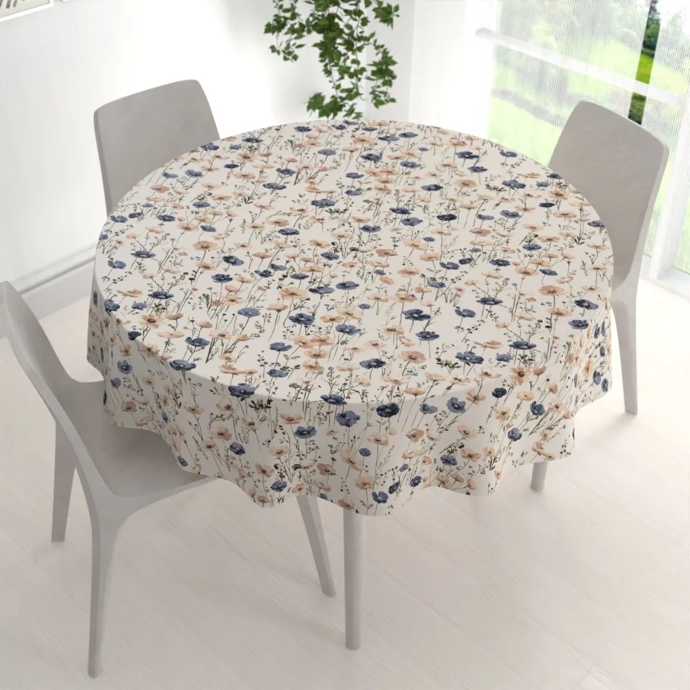 Biante Bavlnený okrúhly obrus Sandra SA-630 Modro-hnedé vlčie maky na svetlo vanilkovom Ø 70 cm