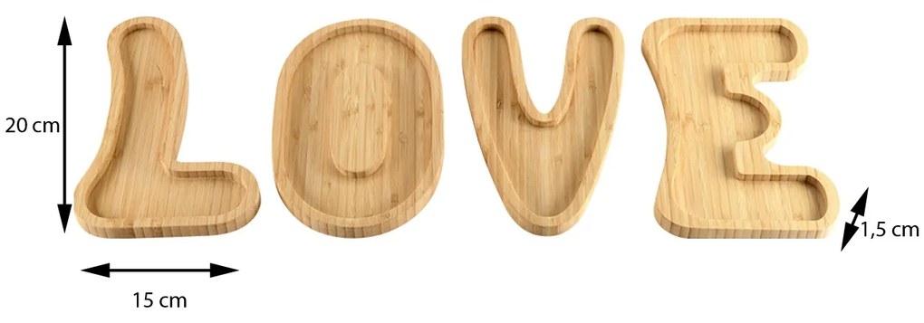 Drevená servírovacia miska Love 20x15 cm sada 4ks