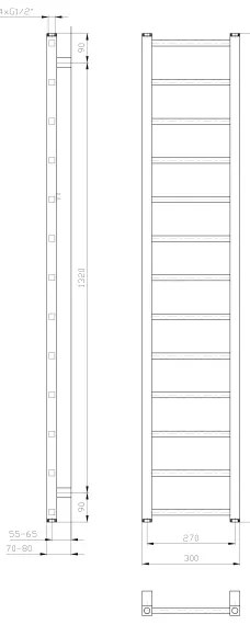 Sapho - Kúpeľňový radiátor METRO LIGHT 276W 30x150 cm biely