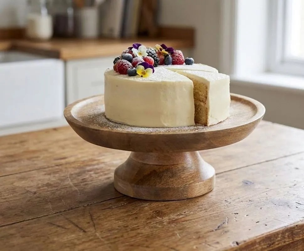 Prírodný drevený podnos na tortu na nohe Wood Cake - Ø 25*10 cm