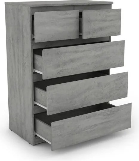 Komoda s 5 zásuvkami Carlos, šedý betón, 75 cm