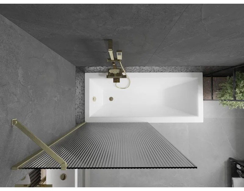 Mexen Next, 1-krídlová vaňová zástena 90 x 150 cm, 6mm sklo Ribs, zlatá matná, 895-090-000-00-09-55