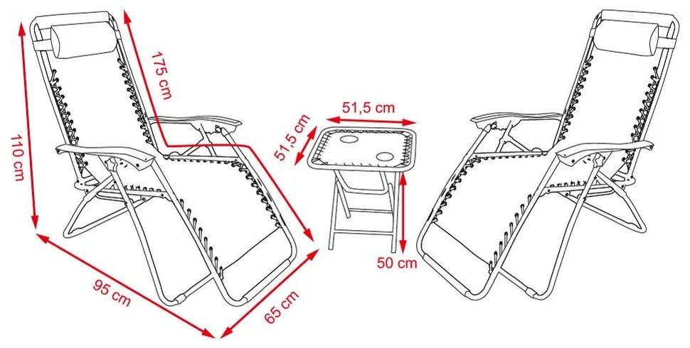 3-dielny set relaxačných kresiel + stolíka Avenberg SALIDA - SIVÁ