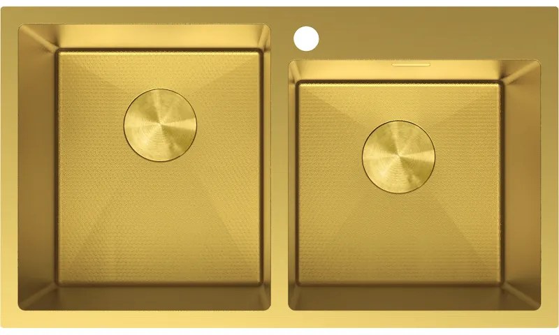 Mexen Xorin, 2-komorový nerezový drez 780 x 450 mm, brúsená zlatá, vzor voština, 6441782000-55HC