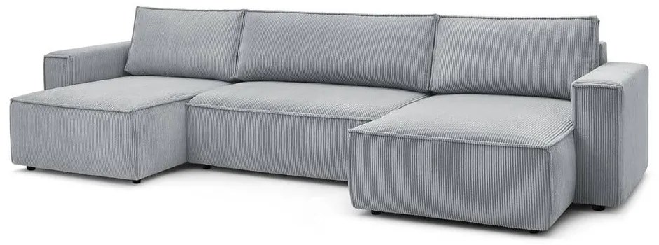 Svetlosivá menčestrová rozkladacia rohová pohovka do "U" Nihad – Bobochic Paris