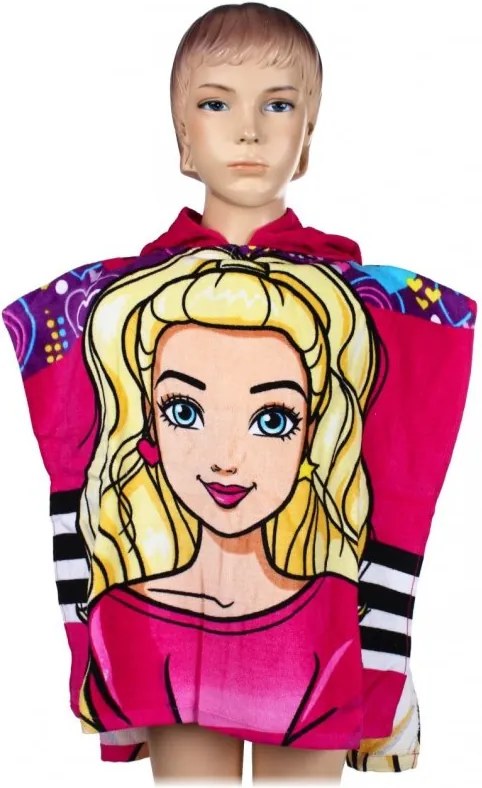 Dievčenské osuškové plážové pončo / osuška s kapucňou s motívom Barbie - 55 x 110 cm