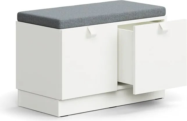Lavica s úložným priestorom QBUS, so soklom, s madlom, 534x800x420 mm, biela, šedé čalúnenie