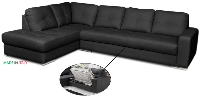 Kožená sedacia súprava s rozkladom na každodenné spanie ALEXIE – rohová, ľavá, čierna (nero 308)