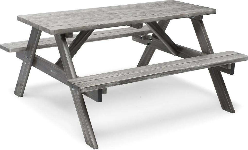 Záhradný stôl s lavicami, 1500x1350 mm, šedý