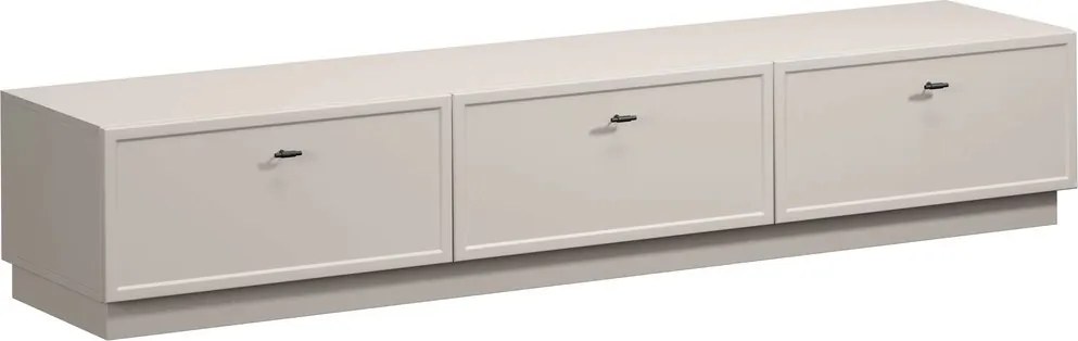 TV stolík Lorini 200 cm na sokli – kašmírová / čierna / úchytky T