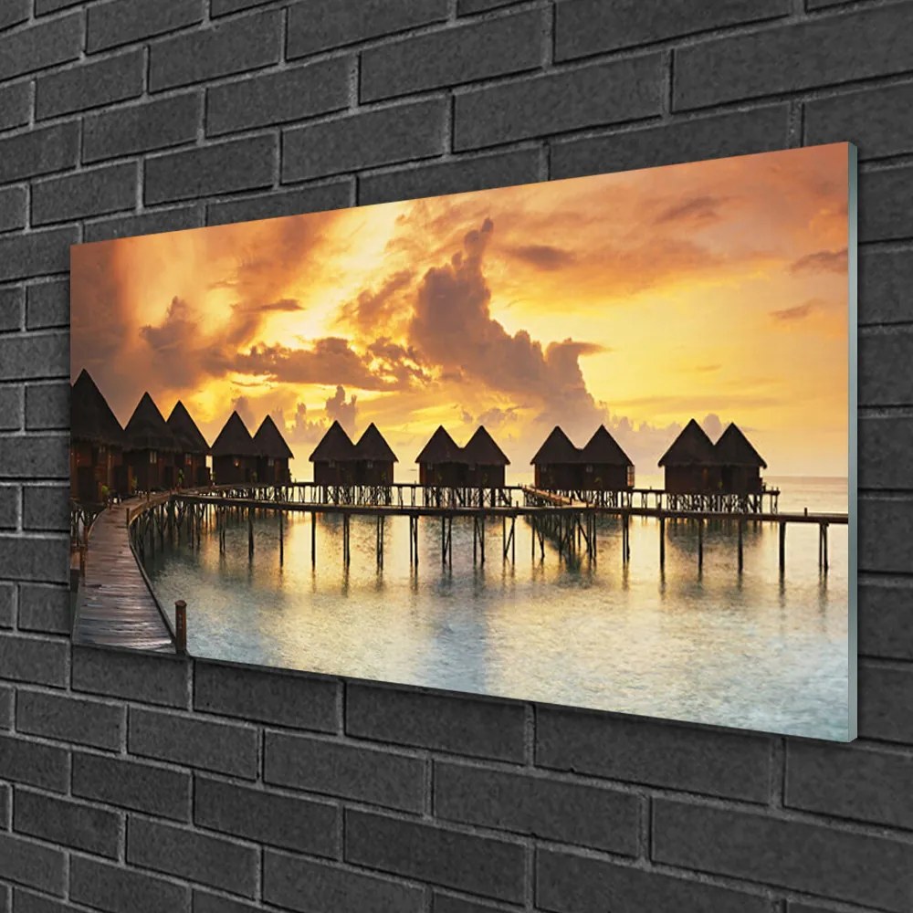 Obraz na skle More prázdniny domky 100x50 cm