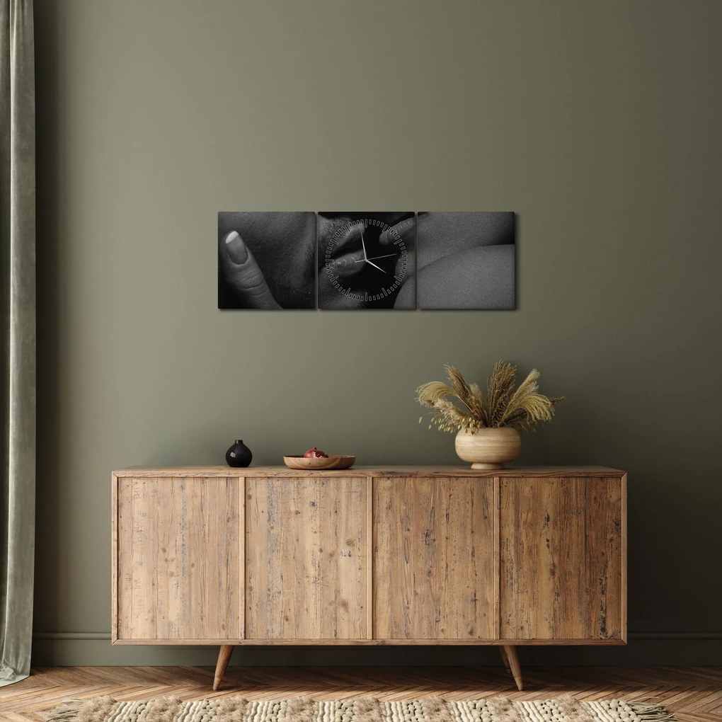 Obraz - Bozk, čiernobiela fotografia (s hodinami) (90x30 cm)