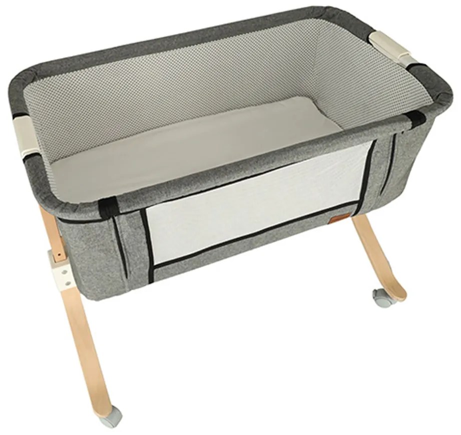 KIK Detská postieľka drevená postieľka na kolieskach sivá