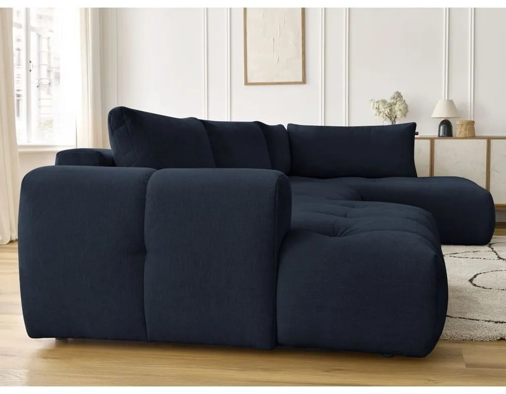 Tmavomodrá rozkladacia/s úložným priestorom rohová pohovka (pravý roh/do tvaru "U") Fuji – Bobochic Paris