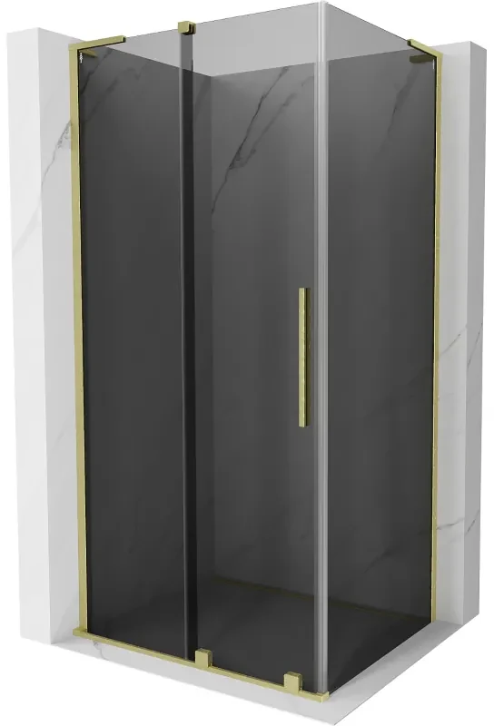 Mexen Velar L, sprchový kút s posuvnými dverami 90 x 110 cm, 8mm šedé sklo, zlatá matná, 871-090-110-43-55