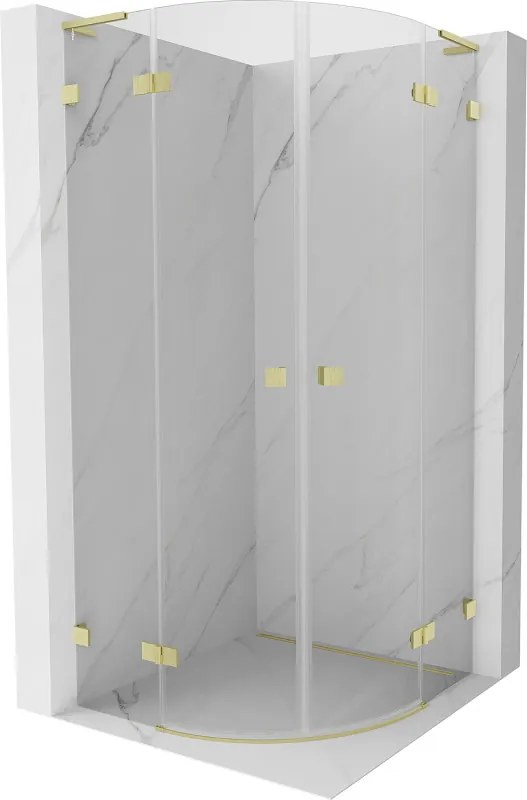 Mexen Lunar, L výklopný polkruhový sprchový kút 100 x 100 cm, 8mm číre sklo, zlatý matný profil, 833L-100L-100P-55-00