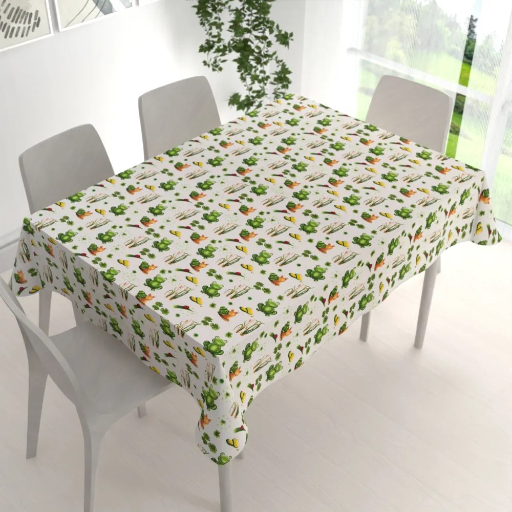 Biante Detský bavlnený obdĺžnikový obrus Sandra SA-609 Žabky a slimáky na bielom 140x180 cm