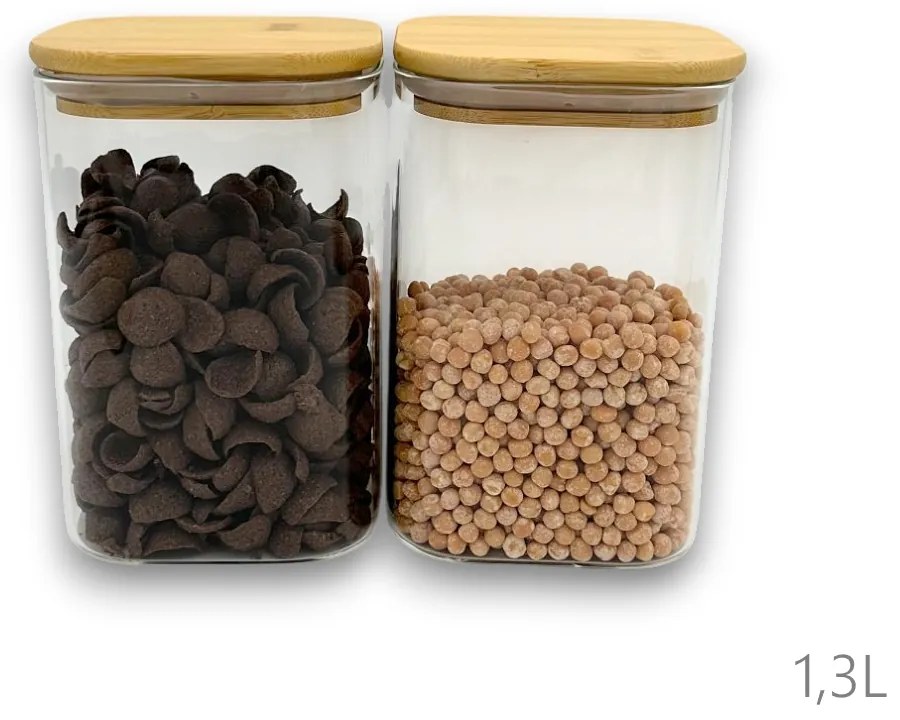 Orion Sada 6 sklenených hranatých dóz s bambusovým vekom - BORO6