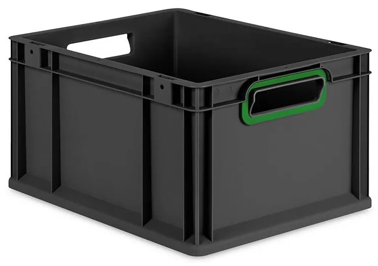 Sada 8 kusov - Eurobox Next Gen 2.0 Cycle - Stohovateľný kontajner s otvorenými rukoväťami - Zelený - 400 x 300 x 220 mm - Antracit