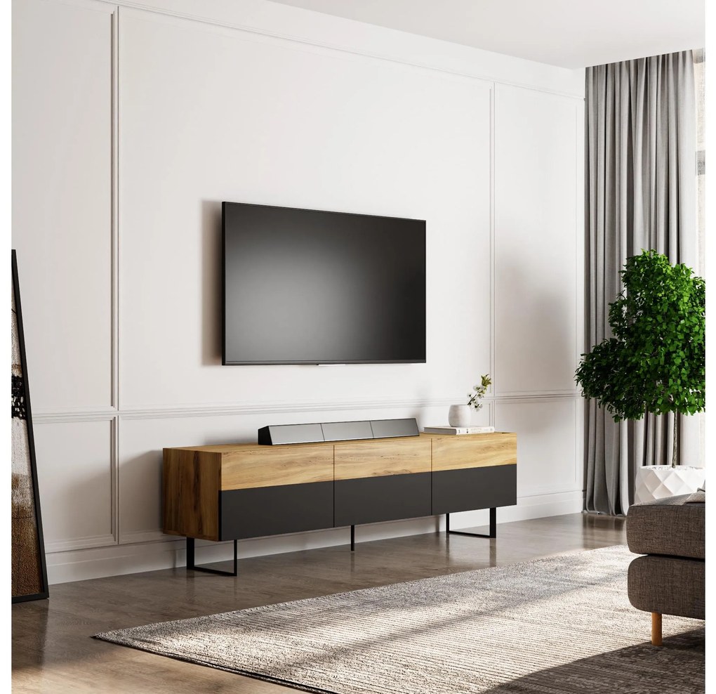 TV stolík/skrinka Sajn (dub čierny). Akcia -16%. Vlastná spoľahlivá doprava až k Vám domov. 1107722