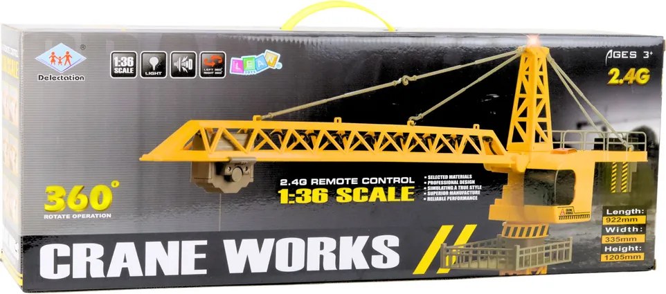 LEAN Toys Žeriav Diaľkovo ovládaný RC žeriav Svetlá 360° rotácia 1:36 120 cm