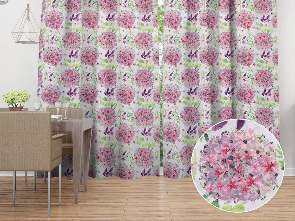 Biante Bavlnený záves Sandra SA-385 Ružové cibuľové kvety na bielom 150x170 cm
