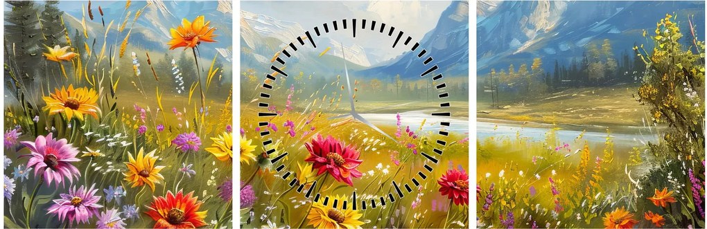 Obraz - Maľovaná krajina (s hodinami) (90x30 cm)