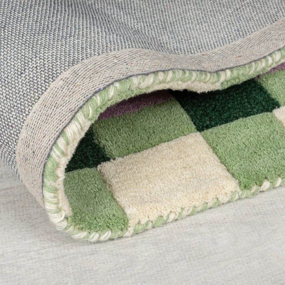 Zeleno-fialový ručne tkaný vlnený koberec 200x290 cm Kai Wool Border - Flair Rugs