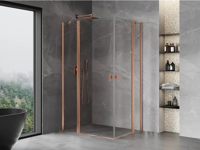 Mexen, Mexen Mist Duo výklopný sprchový kút 100 x 70 cm, transparentný, brúsená meď - 8A4-100-070-65-00