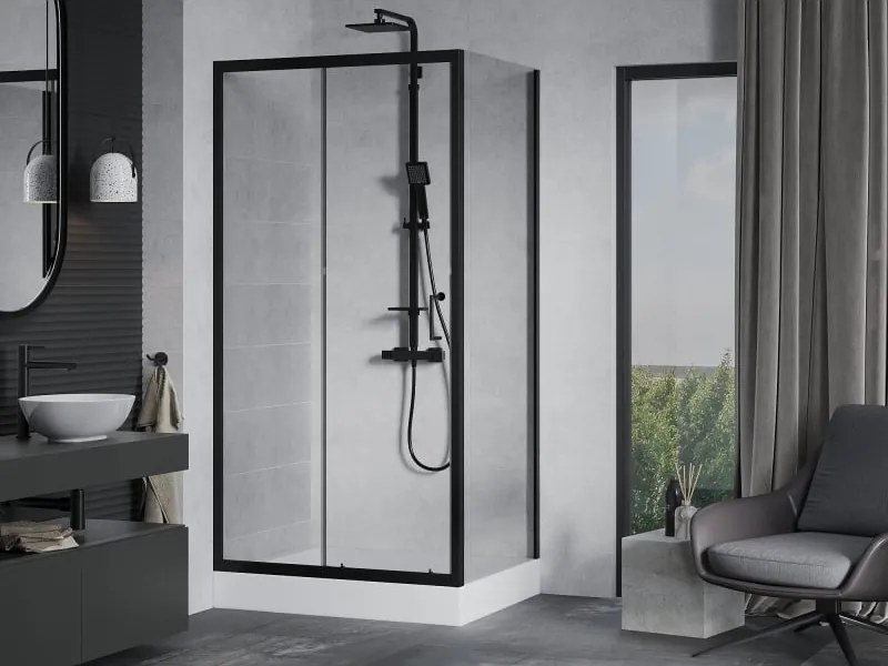 Mexen Apia posuvná sprchová kabína 120 x 90 cm, priehľadná, čierna + vanička Rio - 840-120-090-70-00-4510