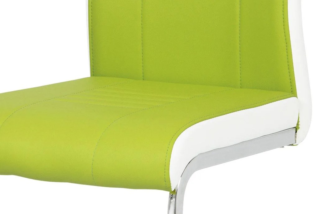 Autronic -  Jedálenská stolička DCL-406 LIM, koženka zelená, biele boky, chróm