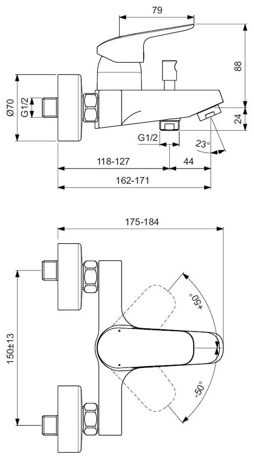 Ideal Standard CeraFlex - Vaňová batéria nástenná, chróm B1721AA