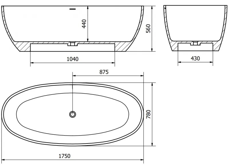Mexen Torino, voľne stojaca vaňa z konglomerátu 175 x 78 cm, biela lesklá, 57271757810