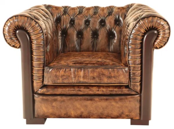 Pohovka jednomiestna Chesterfield Tiffy z pravej hovädzej kože Whisky Whisky