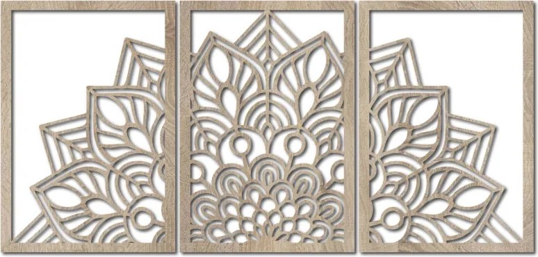 3-dielna mandala kvetov – moderná drevená nástenná dekorácia do obývačky | SENTOP HDF0583