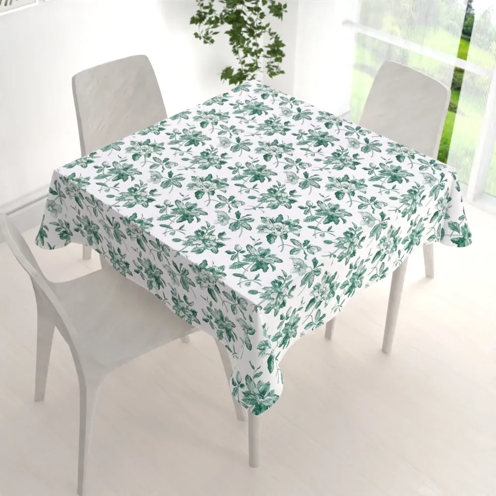 Biante Teflónový štvorcový obrus TF-091 Zelené kvety na bielom 110x110 cm