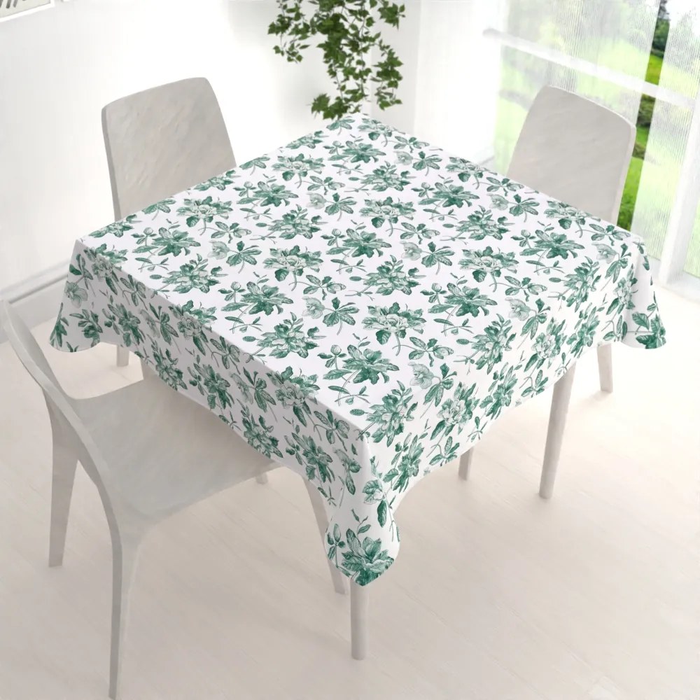 Biante Teflónový štvorcový obrus TF-091 Zelené kvety na bielom 80x80 cm