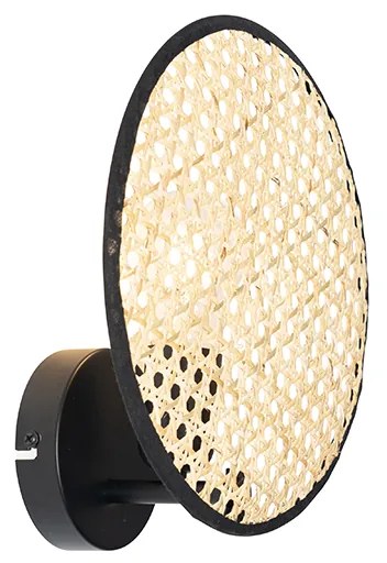 Rustikálna nástenná lampa čierna s ratanom 25 cm - Kata