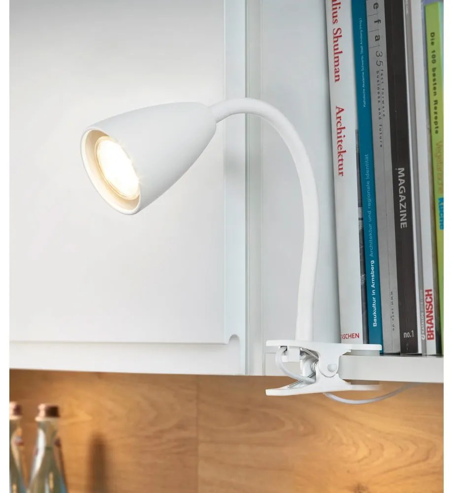 Biela stolová lampa s klipom (výška 20 cm) Wanda – Trio
