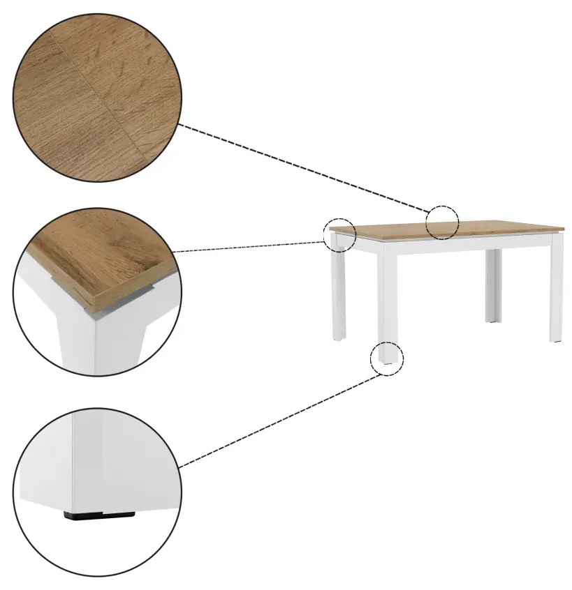Rozkladací stôl, biela/dub wotan 135-184x86 cm, VILGO