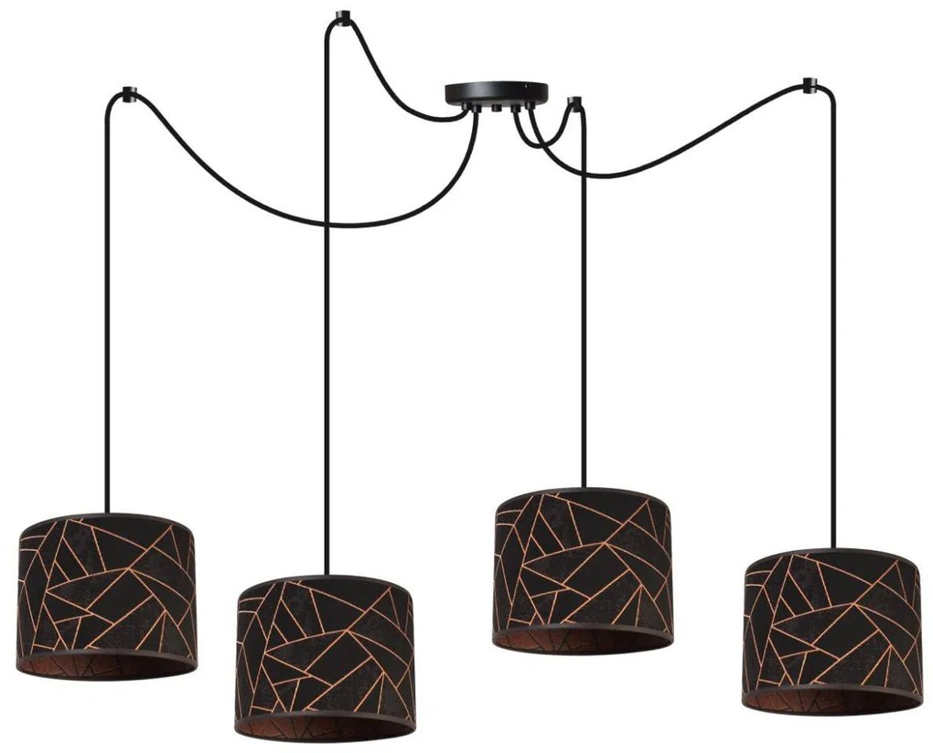 Závesné svietidlo Werona Spider, 4x čierne textilné tienidlo so vzorom, c